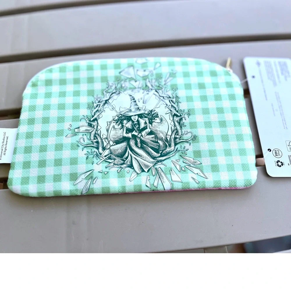 Yoobi‎ Wicked Katie Kime Pencil Zip Case Glinda Elphaba Gingham Pink Green NEW